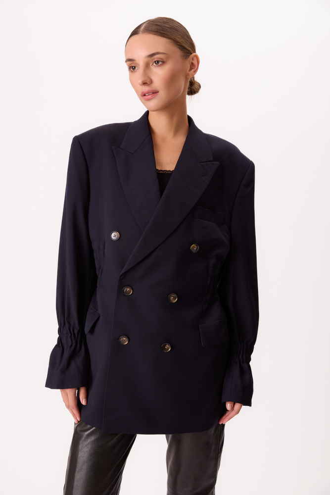 LONG DOUBLE-BREASTED NAVY BLUE JACKET MODEL No2