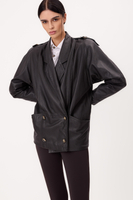 LONG BLACK PETITE LEATHER JACKET WITH STRAIGHT BACK, BUCKLES AND EPADS