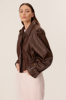 BROWN FITTED LEATHER JACKET WITH EPADS AND DECORATIVE INSERTS