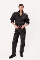 TWO-TONE BLACK AND BROWN BOMBER LEATHER JACKET