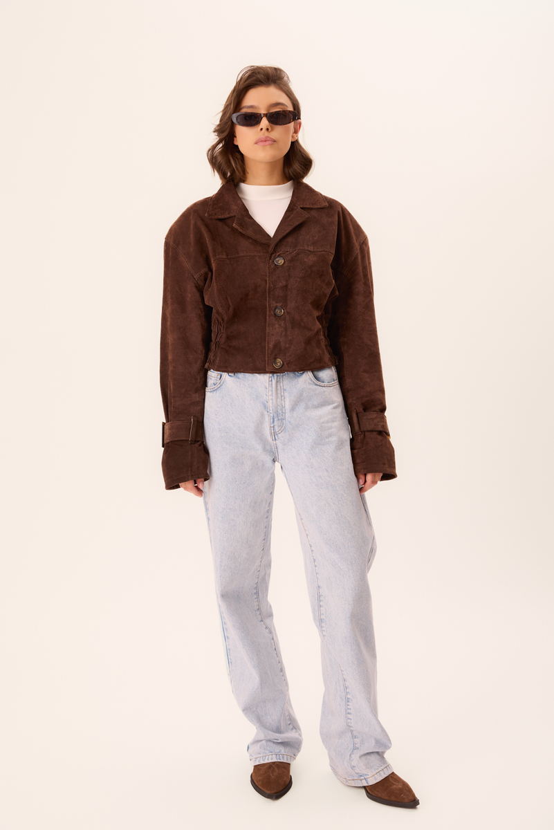 SUEDE BROWN FITTED LEATHER JACKET