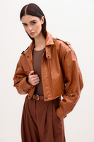 RED LEATHER BOMBER JACKET WITH HIGH COLLAR