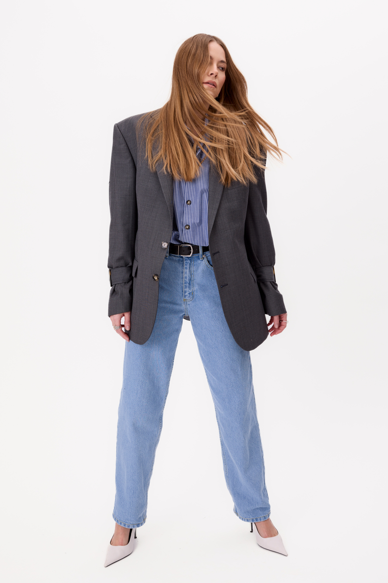 SZARA TALIOWANA MARYNARKA Z KLAMRAMI MODEL No6