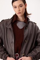 DARK GRAY LEATHER JACKET WITH DECORATIVE PATTERN AND EPADS