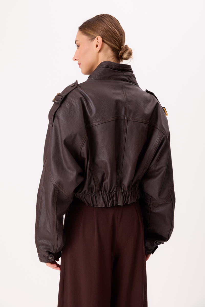 DARK CHOCOLATE BOMBER LEATHER JACKET