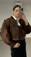 BROWN DIPPED LEATHER JACKET WITH EPADS