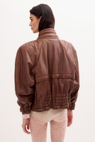 BROWN LEATHER JACKET WITH ADJUSTABLE WAIST