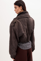 LONG GRAPHITE SUEDE JACKET WITH ADJUSTABLE WAIST
