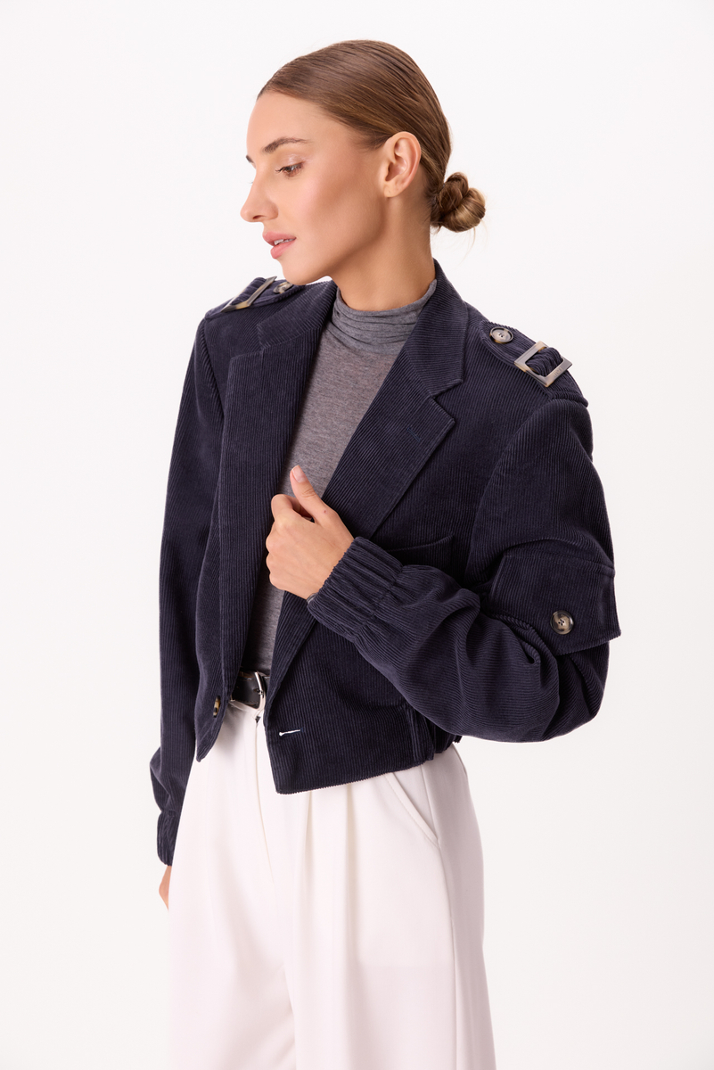 NAVY BLUE VELVET BOMBER JACKET