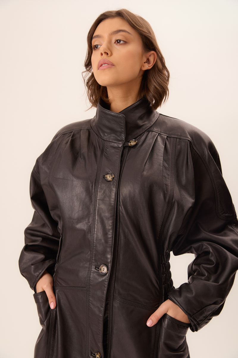 BLACK LONG LEATHER JACKET