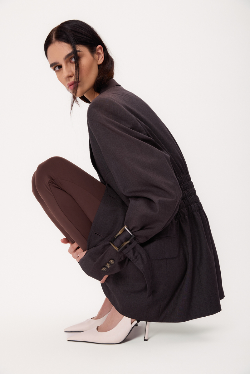 LONG GRAPHITE TALL JACKET WITH ADJUSTABLE WAIST AND BUCKLES MODEL No6