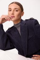 NAVY BLUE VELVET BOMBER JACKET