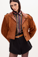 RED SUEDE JACKET WITH DECORATIVE PATTERNS