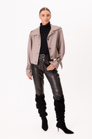 GRAY ADJUSTABLE LEATHER JACKET WITH BUCKLES