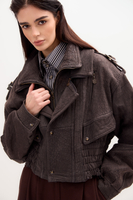 LONG GRAPHITE SUEDE JACKET WITH ADJUSTABLE WAIST