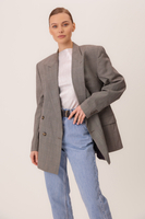 LONG GRAY DOUBLE-BREASED JACKET WITH ADJUSTABLE WAIST