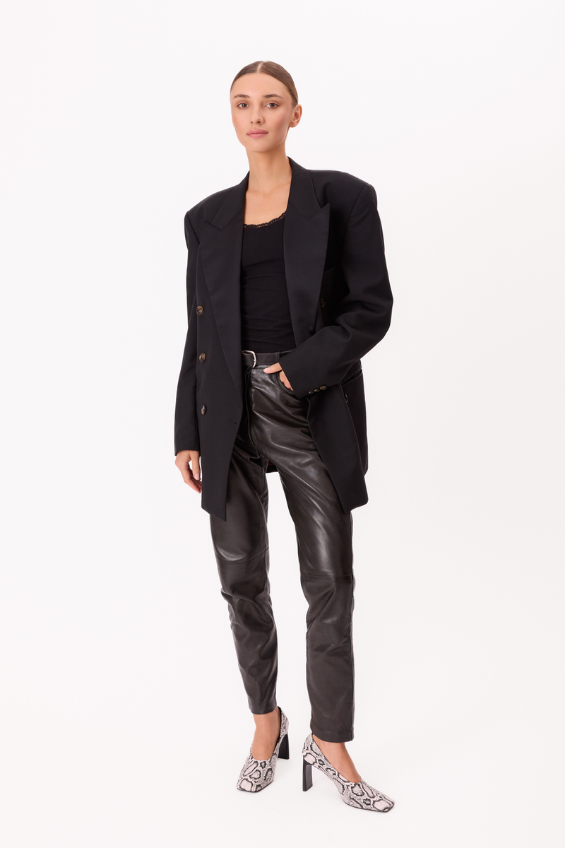 DŁUGA DWURZĘDOWA CZARNA SMOKINGOWA MARYNARKA MODEL No4