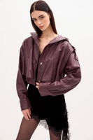 BURGUNDY  LEATHER JACKET WITH A HOOD