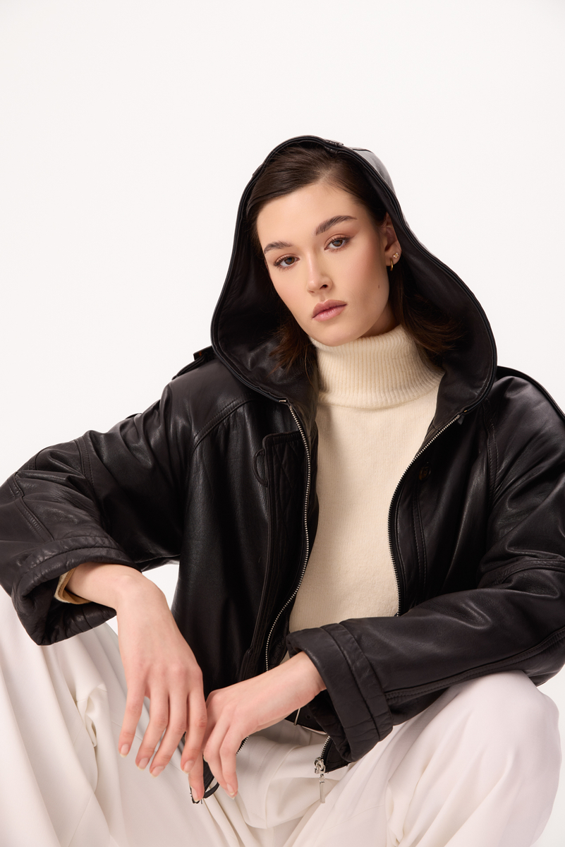 BLACK OVERSIZE LEATHER JACKET