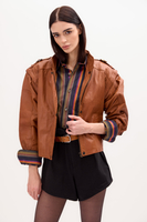 CAMEL LEATHER JACKET WITH DETACHABLE SLEEVES