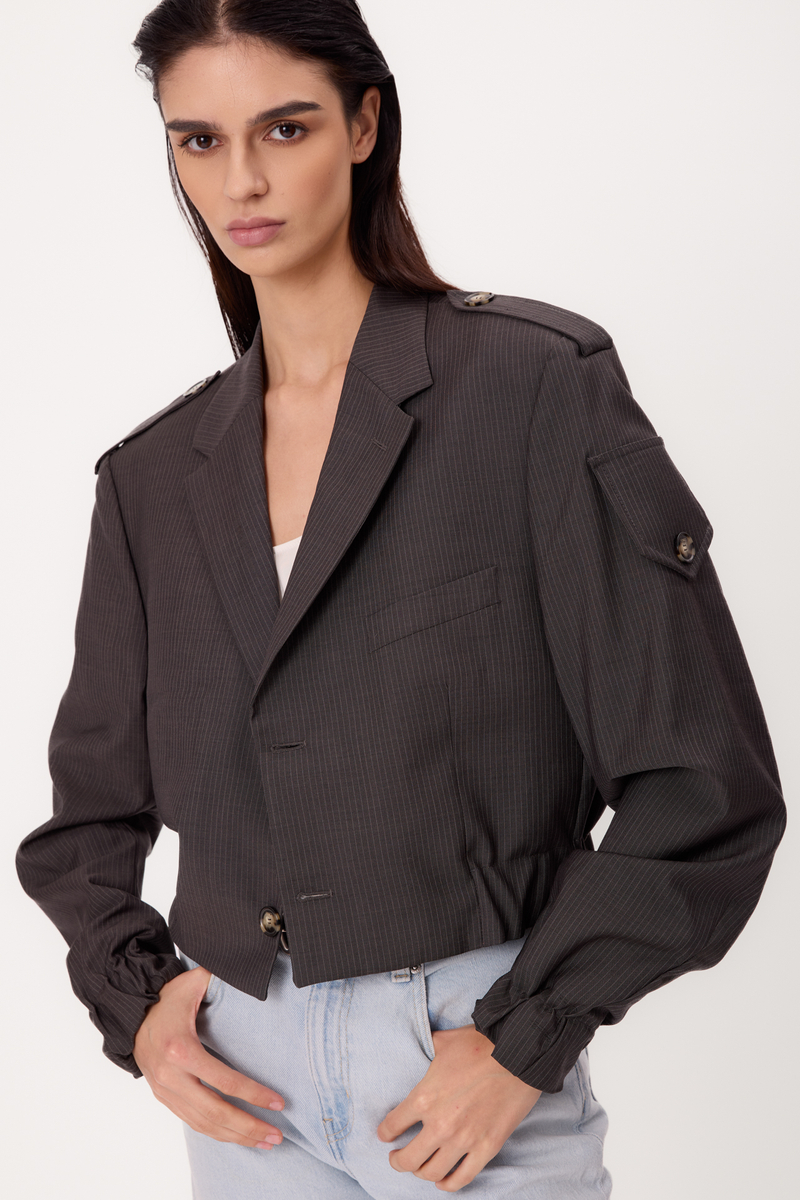 SHORT GRAY STRIPED REGULAR BOMBER JACKET
