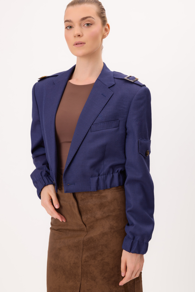 SHORT PLAIN CORNFLOWER BLUE BOMBER JACKET