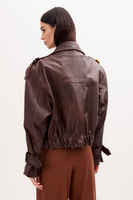 BROWN LEATHER BOMBER JACKET