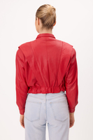 RED EMBELLISHED LEATHER JACKET