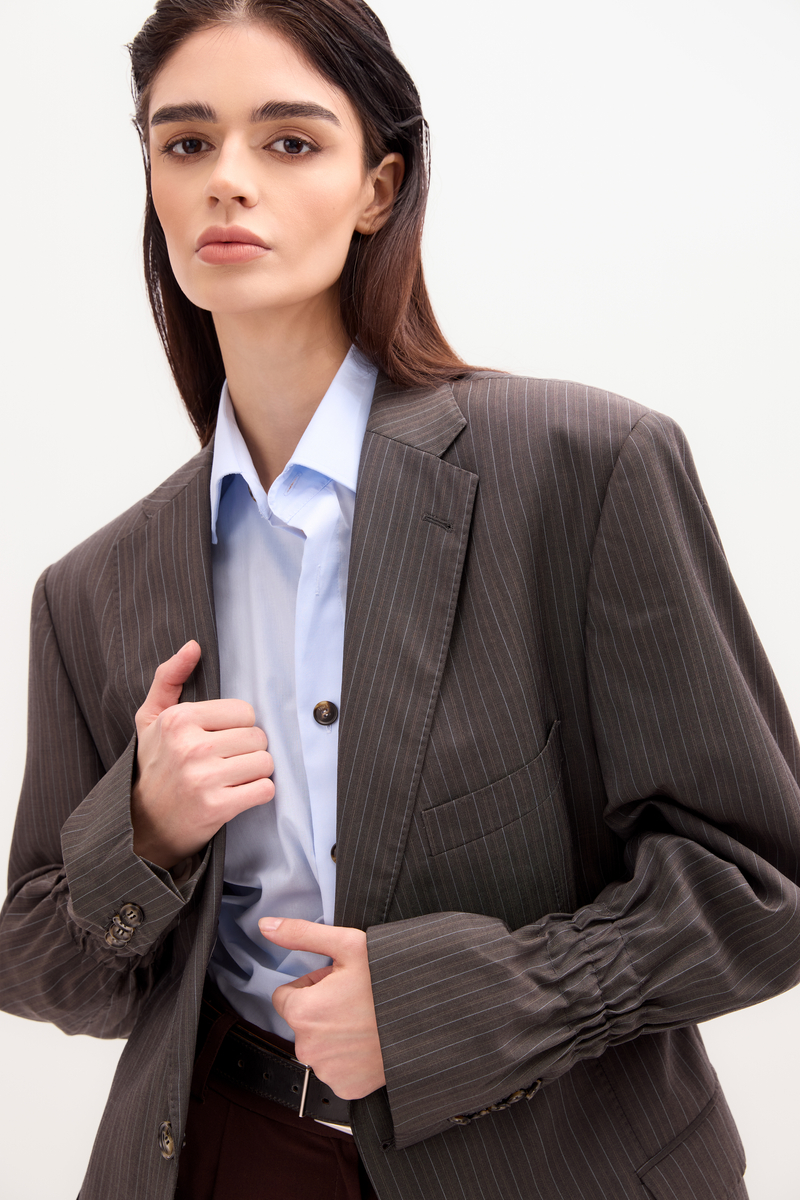 SZARA TALIOWANA MARYNARKA MODEL No2 W PRĄŻEK