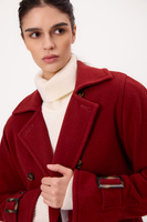 MIDI BURGUNDY WAIST ADJUSTABLE WOOL COAT WITH BUCKLES