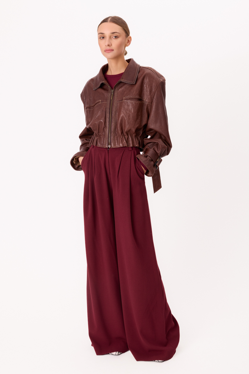 BROWN LEATHER JACKET WITH BUCKLES