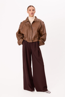 CARAMEL LEATHER BOMBER JACKET