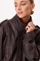 DARK CHOCOLATE BOMBER LEATHER JACKET