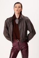 DARK GRAY LEATHER JACKET WITH DECORATIVE PATTERN AND EPADS