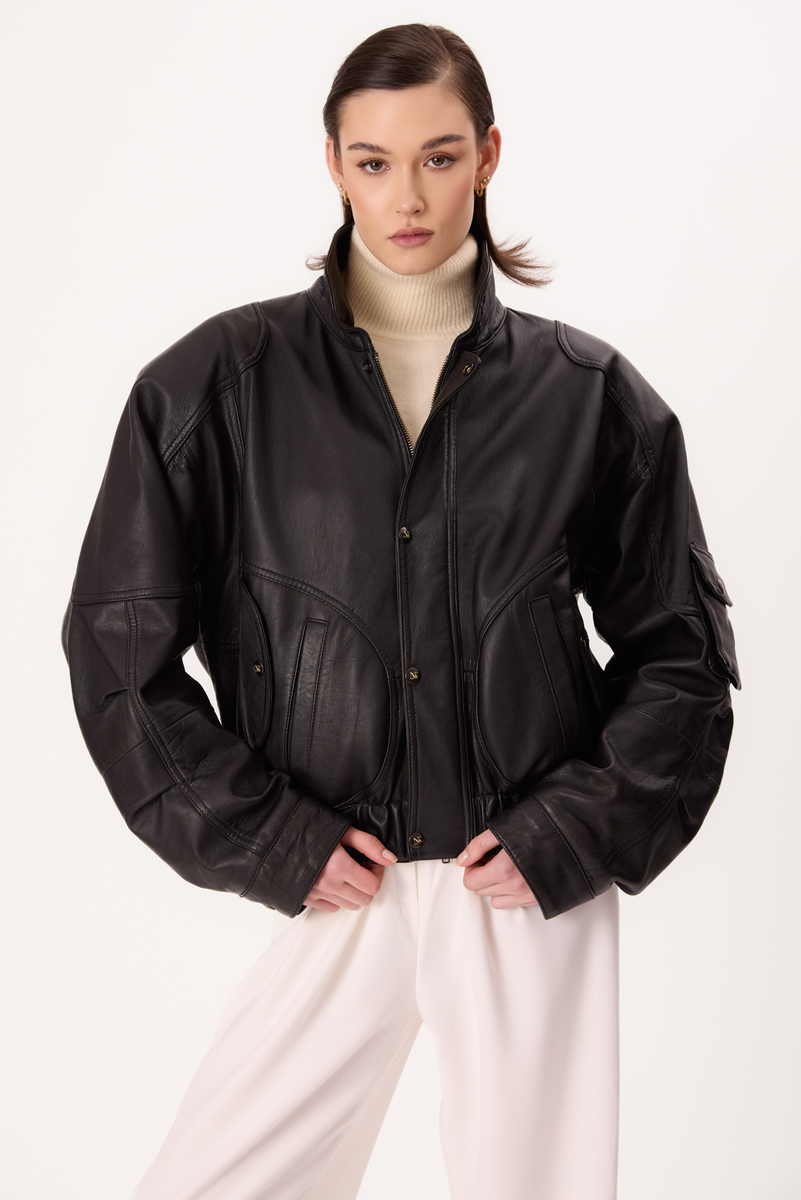 BLACK OVERSIZE LEATHER JACKET