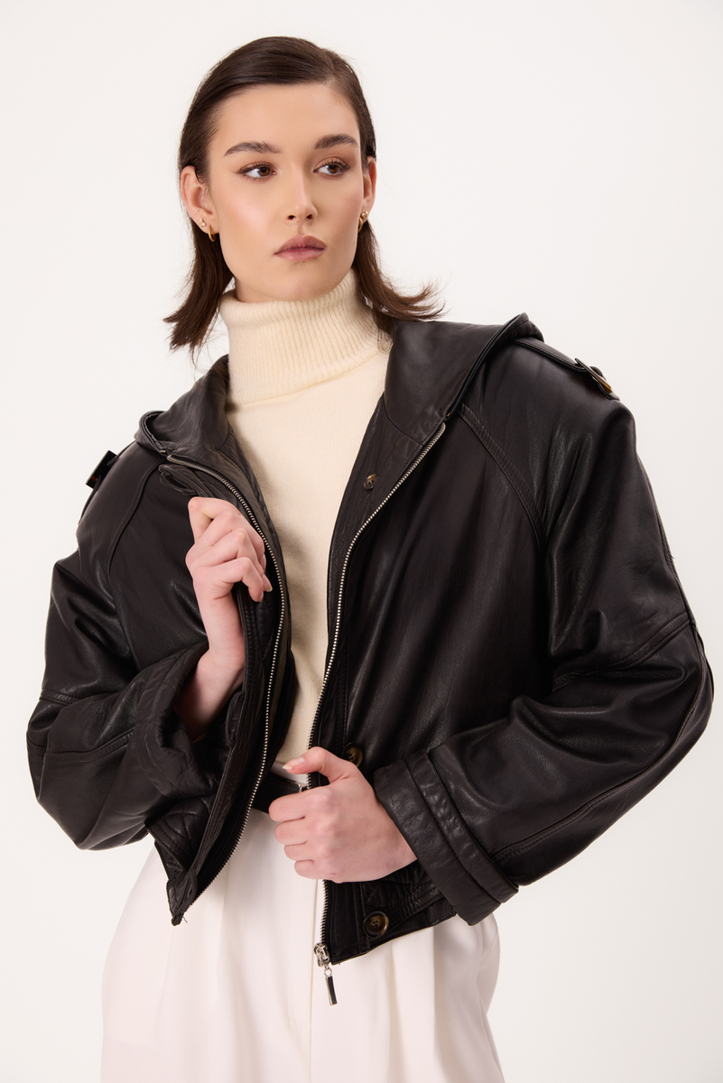 BLACK OVERSIZE LEATHER JACKET