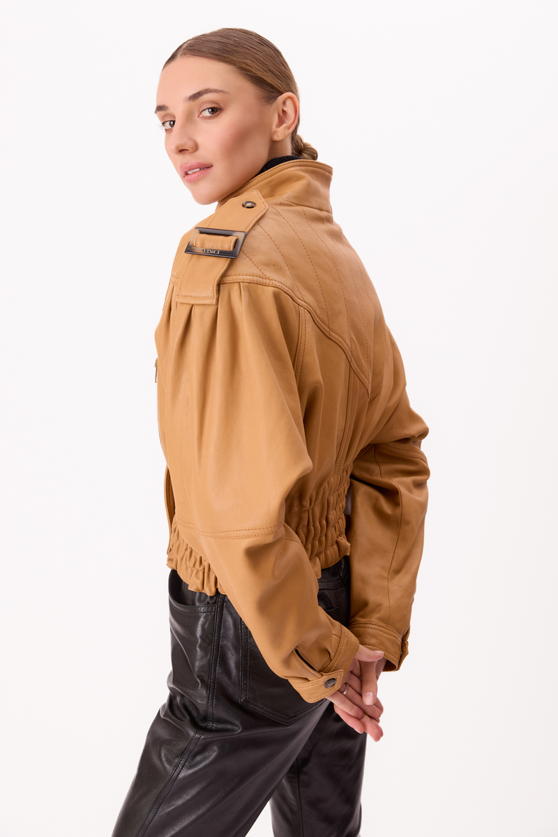 CARAMEL ADJUSTABLE OVERSIZE LEATHER JACKET