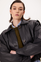 DARK TURQUISE OVERSIZE LEATHER JACKET