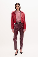 RED LEATHER JACKET WITH HOOD