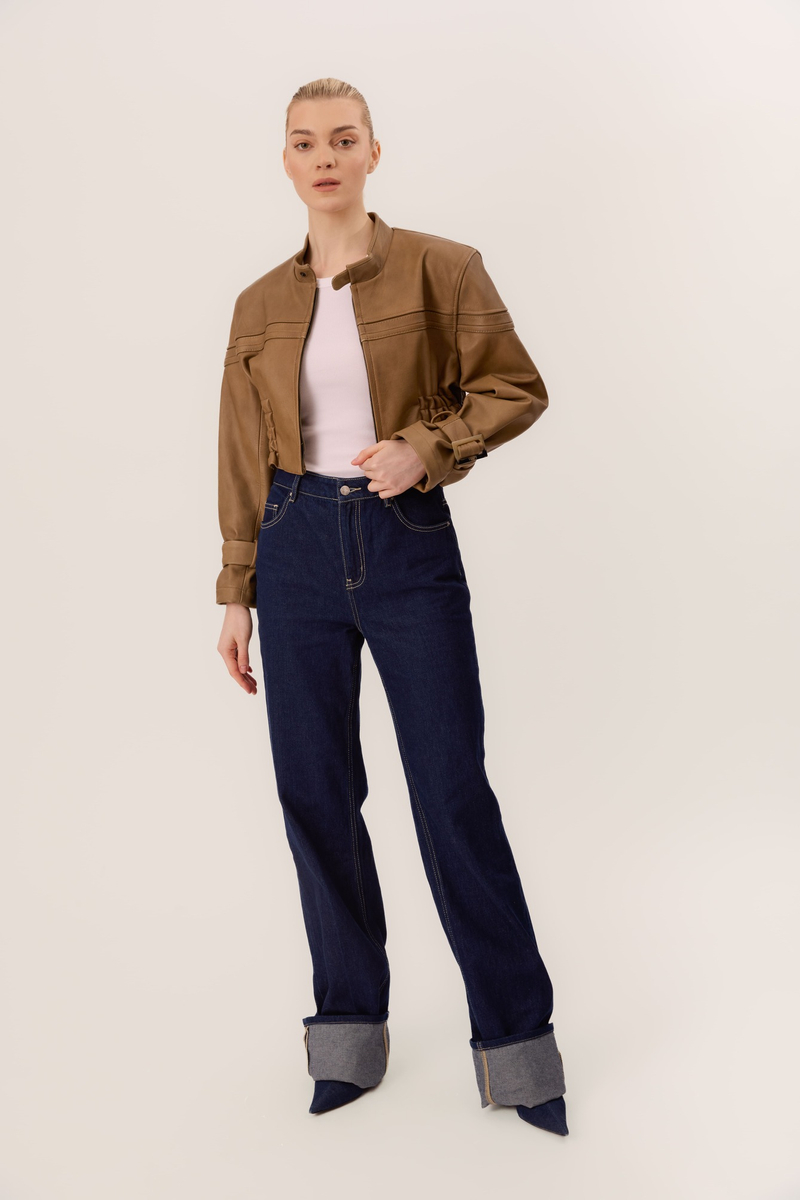 BROWN VINTAGE LEATHER BIKER JACKET 
