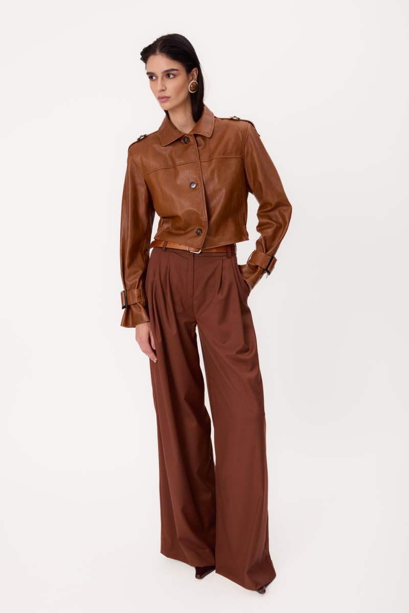 SHORT RED REGULAR LEATHER JACKET IN BOMBER CUT