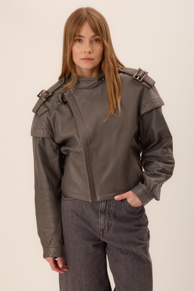 GREY LEATHER JACKET WITH EPADS