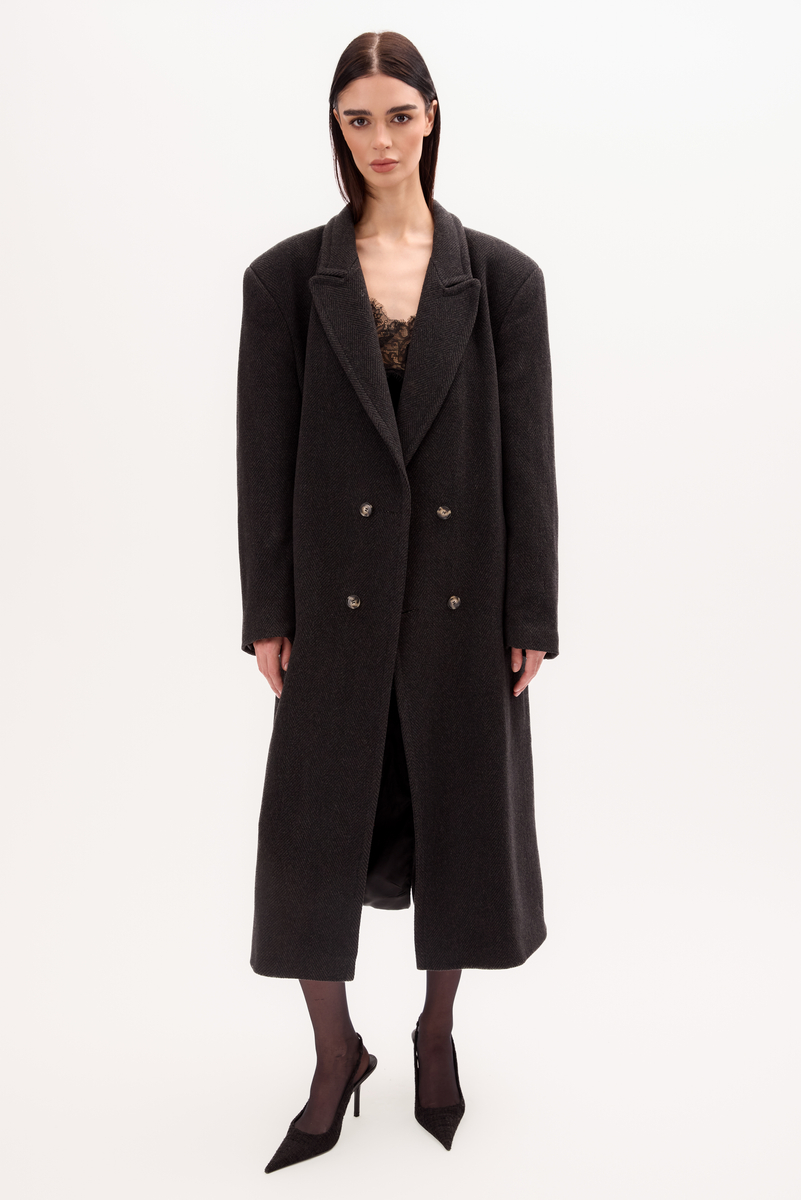 MAXI GRAPHITE ADJUSTABLE WAIST WOOL COAT