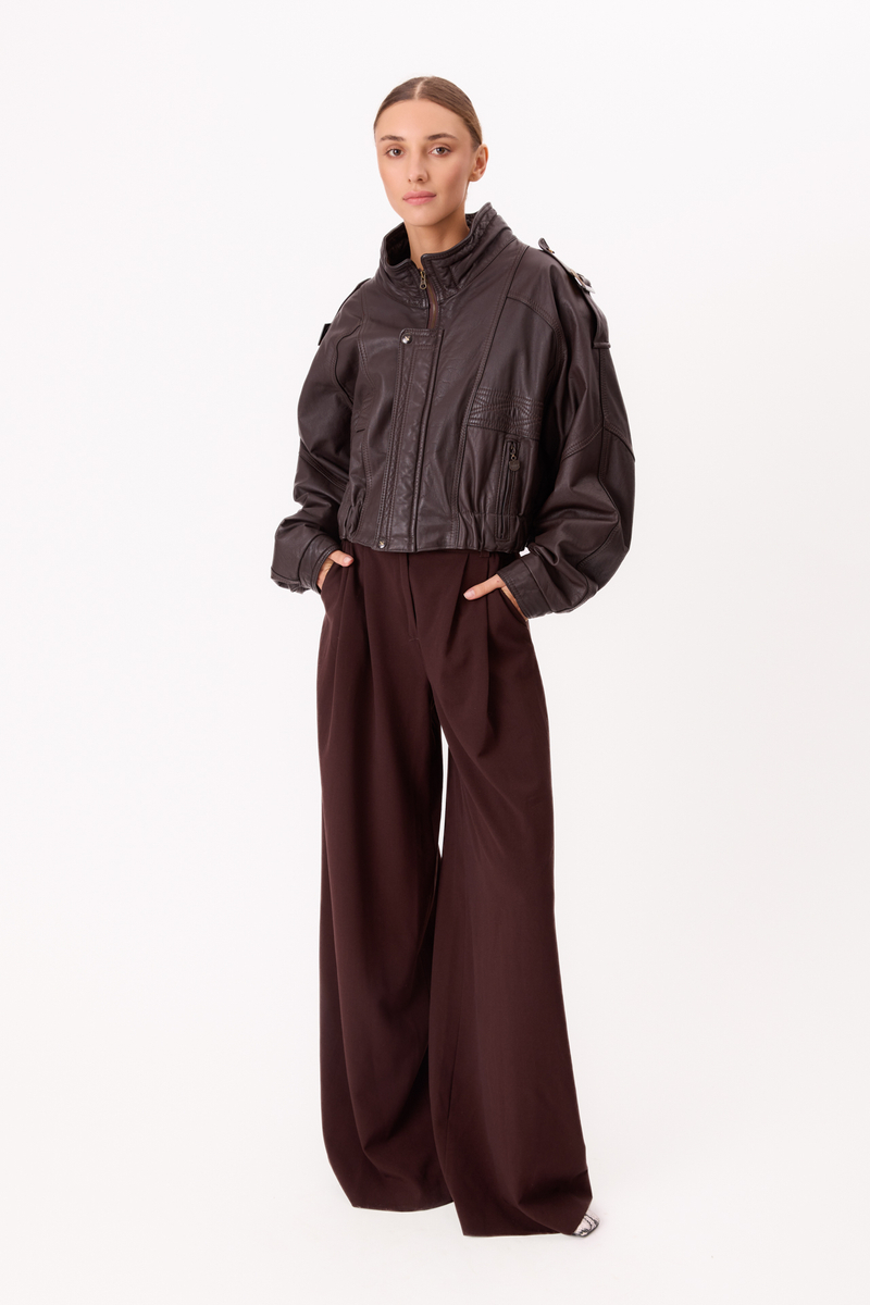 DARK CHOCOLATE BOMBER LEATHER JACKET