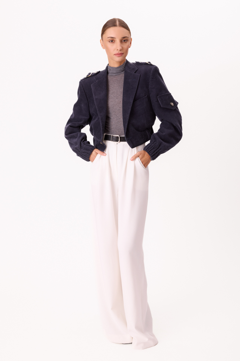 NAVY BLUE VELVET BOMBER JACKET