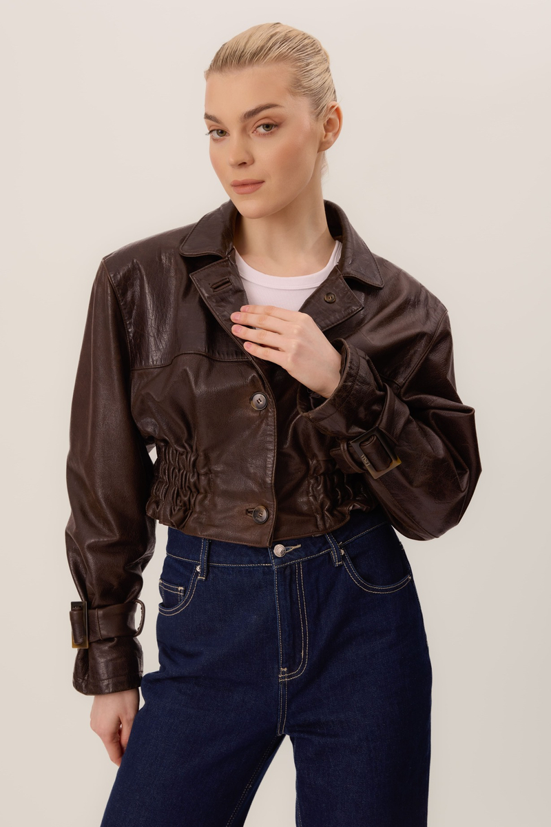 BROWN LEATHER JACKET WITH PADS