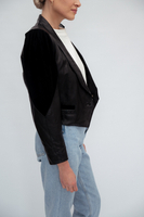 BLACK LEATHER JACKET WITH VELOR STITCHING