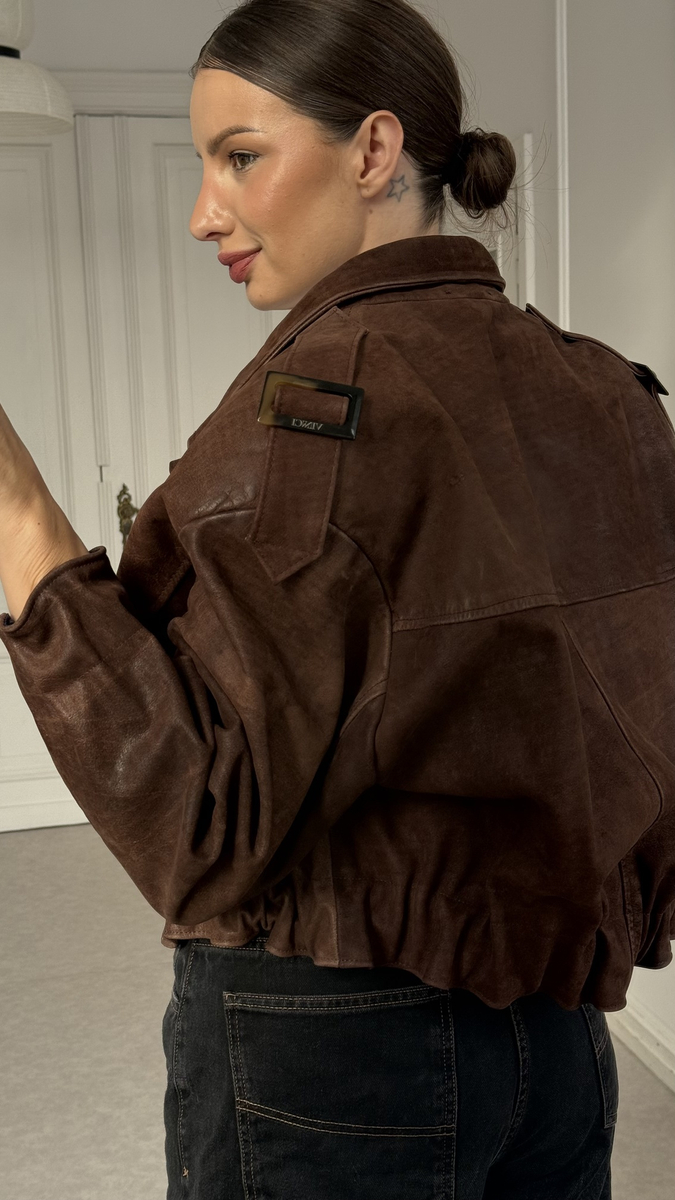 BROWN DIPPED LEATHER JACKET WITH EPADS