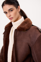 LONG BROWN NATURAL SHEEPSKIN COAT WITH A ZIPPER
