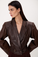SHORT CHOCOLATE LEATHER ADJUSTABLE WAIST PETITE BIKER JACKET
